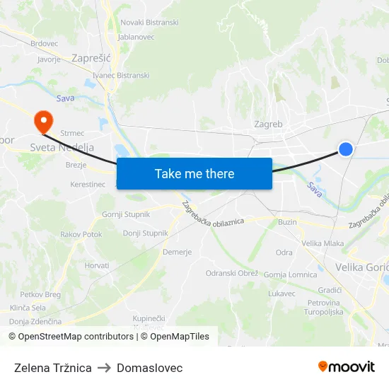 Zelena Tržnica to Domaslovec map