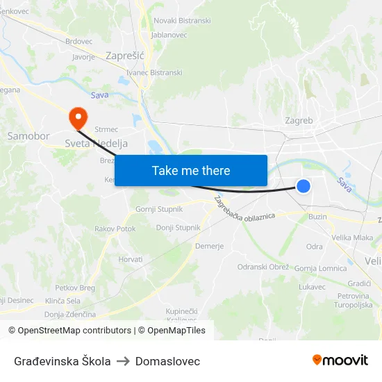 Građevinska Škola to Domaslovec map