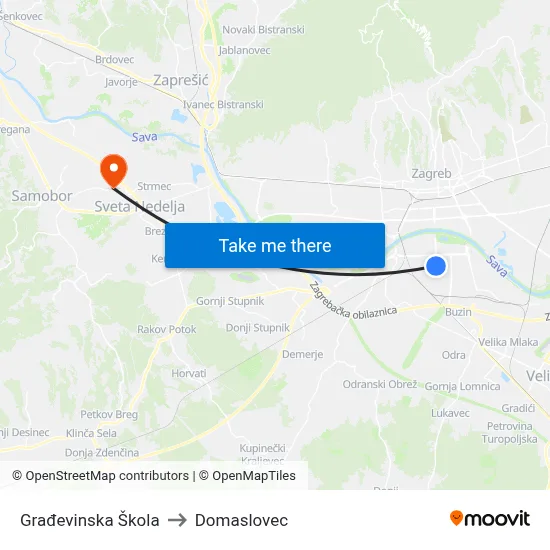 Građevinska Škola to Domaslovec map