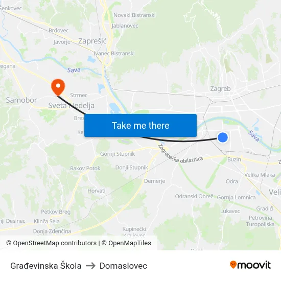 Građevinska Škola to Domaslovec map
