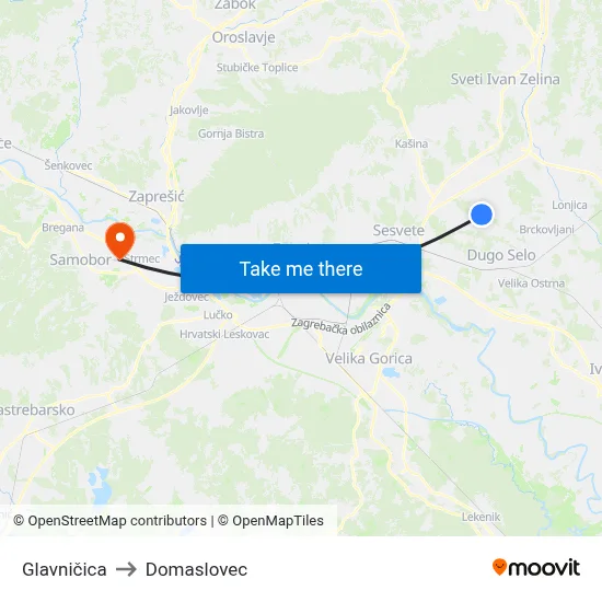 Glavničica to Domaslovec map