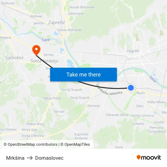 Mrkšina to Domaslovec map