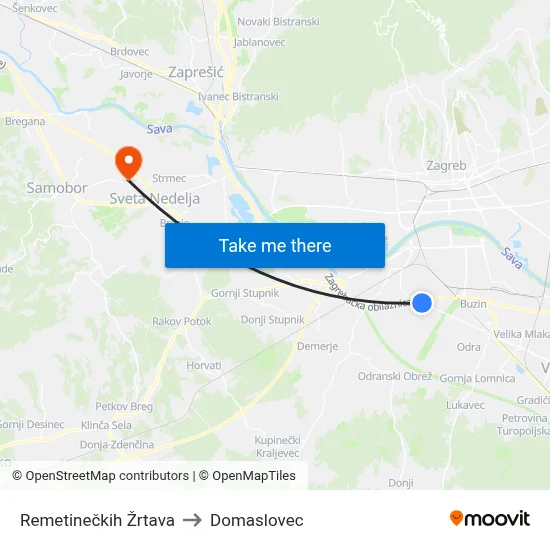 Remetinečkih Žrtava to Domaslovec map