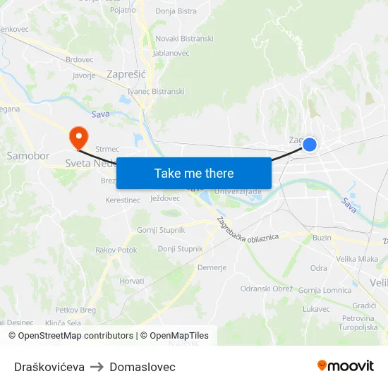 Draškovićeva to Domaslovec map