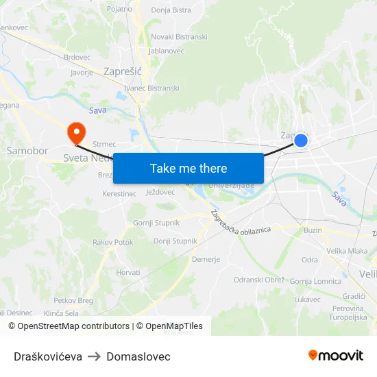 Draškovićeva to Domaslovec map