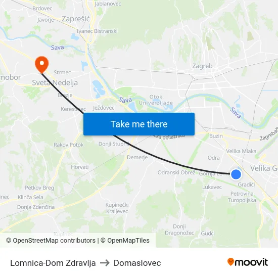 Lomnica-Dom Zdravlja to Domaslovec map