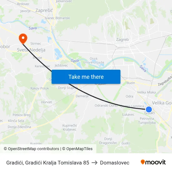 Gradići, Gradići Kralja Tomislava 85 to Domaslovec map
