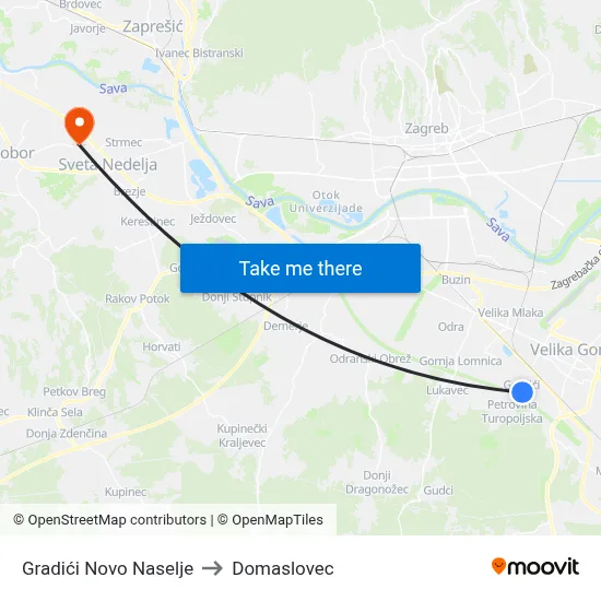 Gradići Novo Naselje to Domaslovec map