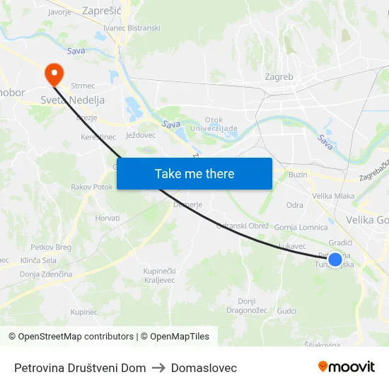 Petrovina Društveni Dom to Domaslovec map