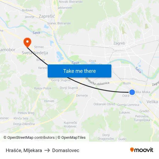 Hrašće, Mljekara to Domaslovec map