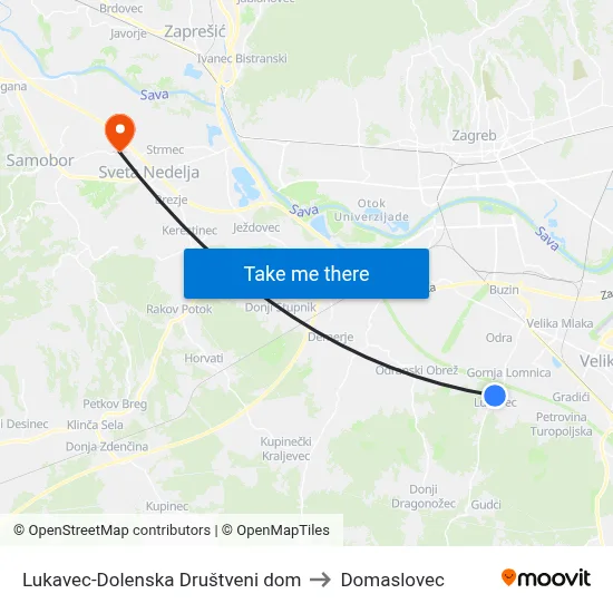 Lukavec-Dolenska Društveni dom to Domaslovec map