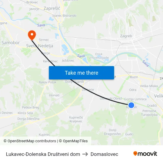 Lukavec-Dolenska Društveni dom to Domaslovec map