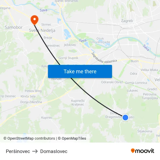 Peršinovec to Domaslovec map