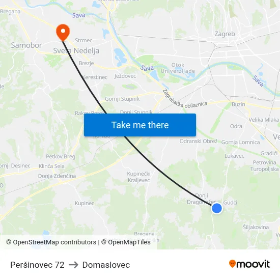 Peršinovec 72 to Domaslovec map