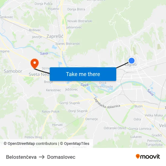 Belostenčeva to Domaslovec map