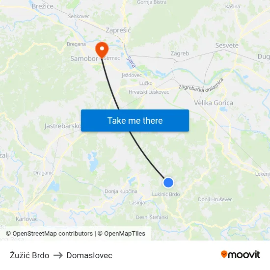 Žužić Brdo to Domaslovec map