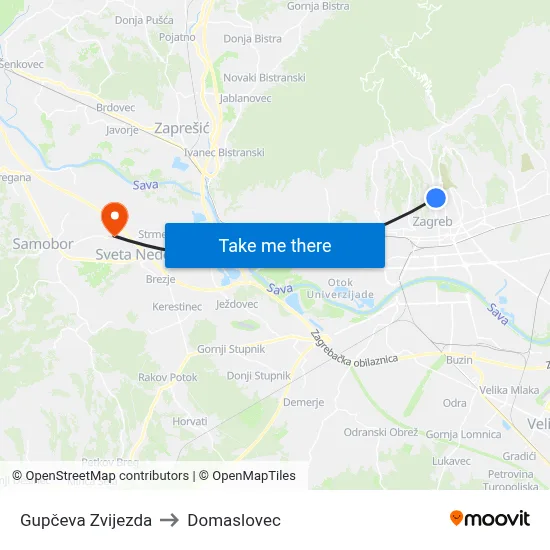 Gupčeva Zvijezda to Domaslovec map