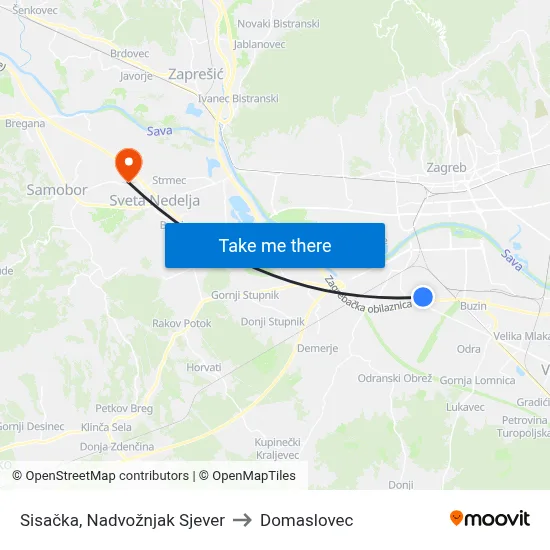 Sisačka, Nadvožnjak Sjever to Domaslovec map