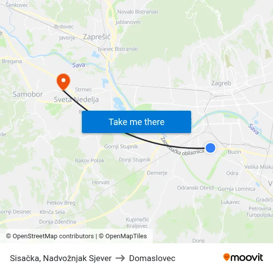 Sisačka, Nadvožnjak Sjever to Domaslovec map