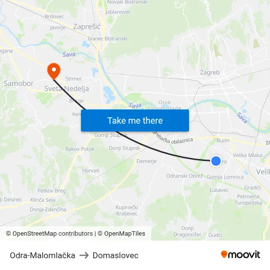 Odra-Malomlačka to Domaslovec map
