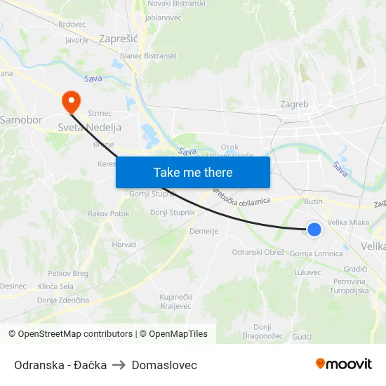 Odranska - Đačka to Domaslovec map
