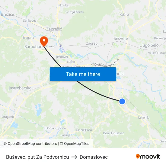 Buševec, put Za Podvornicu to Domaslovec map