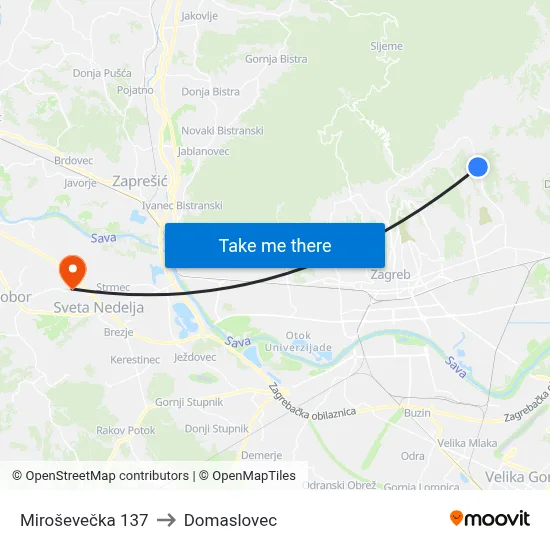 Miroševečka 137 to Domaslovec map