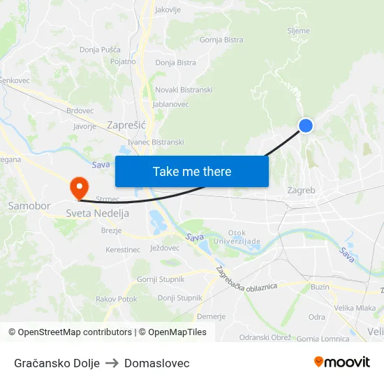 Gračansko Dolje to Domaslovec map