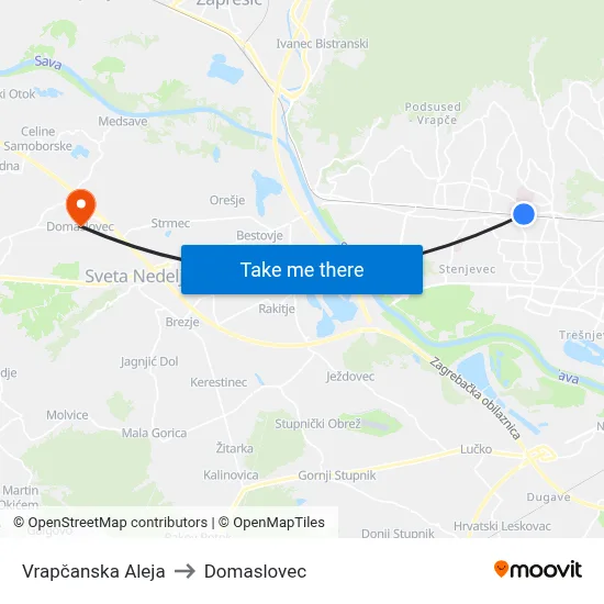 Vrapčanska Aleja to Domaslovec map