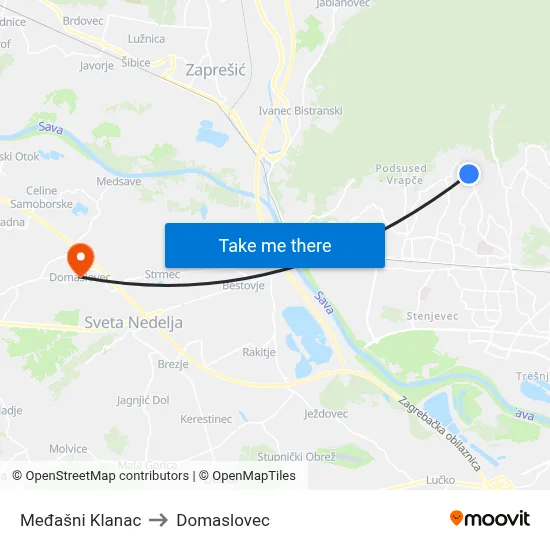 Međašni Klanac to Domaslovec map