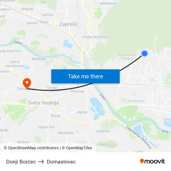 Donji Borčec to Domaslovec map