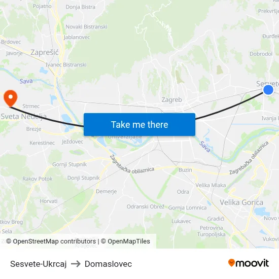 Sesvete-Ukrcaj to Domaslovec map
