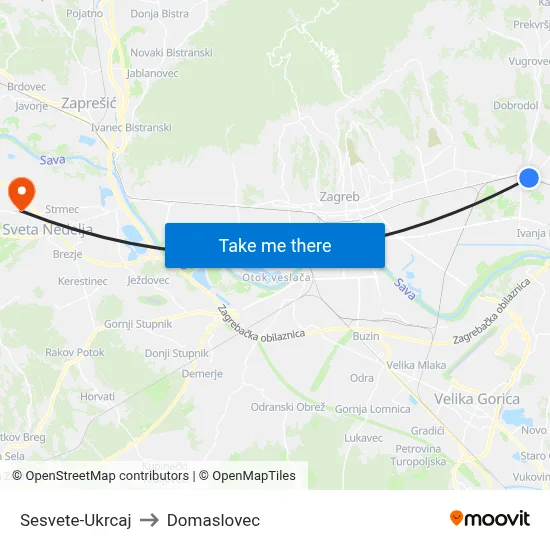 Sesvete-Ukrcaj to Domaslovec map