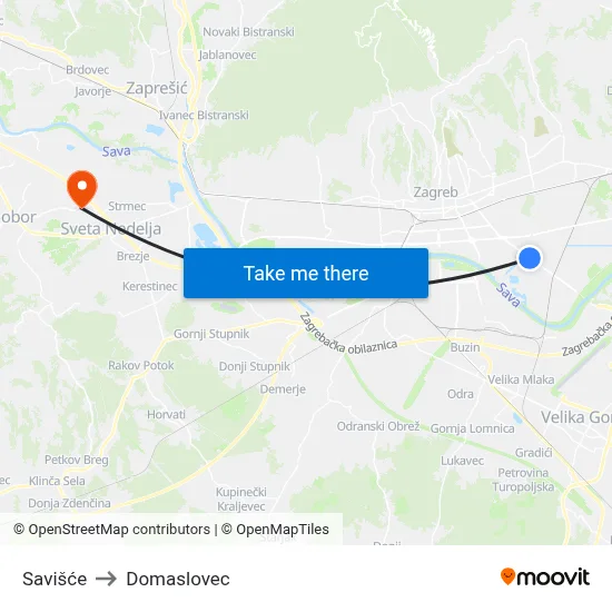Savišće to Domaslovec map