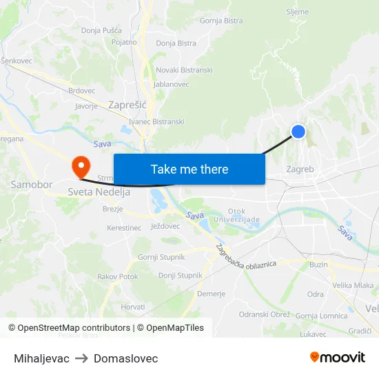 Mihaljevac to Domaslovec map
