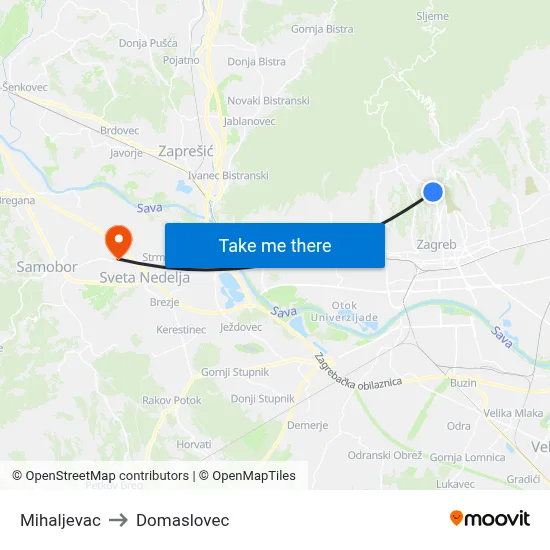 Mihaljevac to Domaslovec map