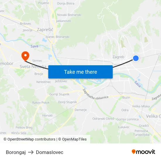 Borongaj to Domaslovec map