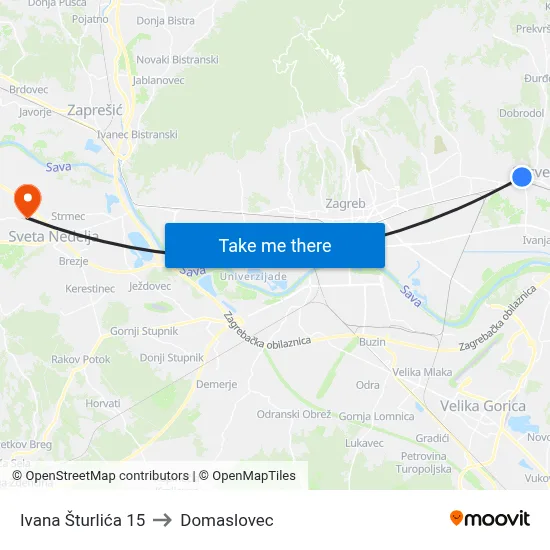 Ivana Šturlića 15 to Domaslovec map