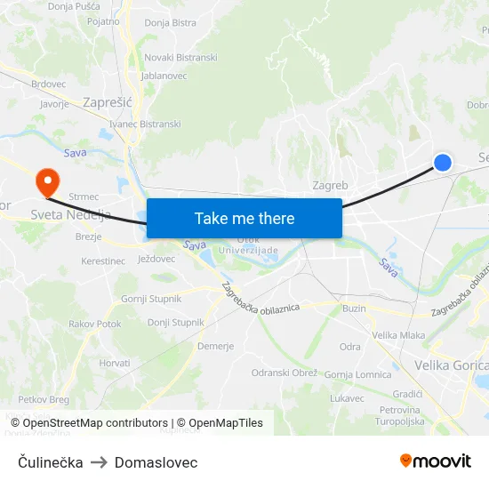 Čulinečka to Domaslovec map