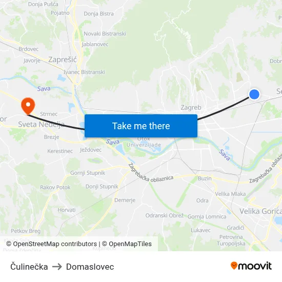 Čulinečka to Domaslovec map