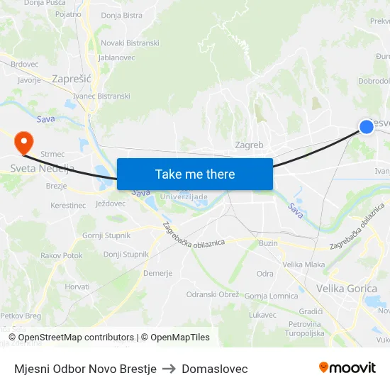 Mjesni Odbor Novo Brestje to Domaslovec map