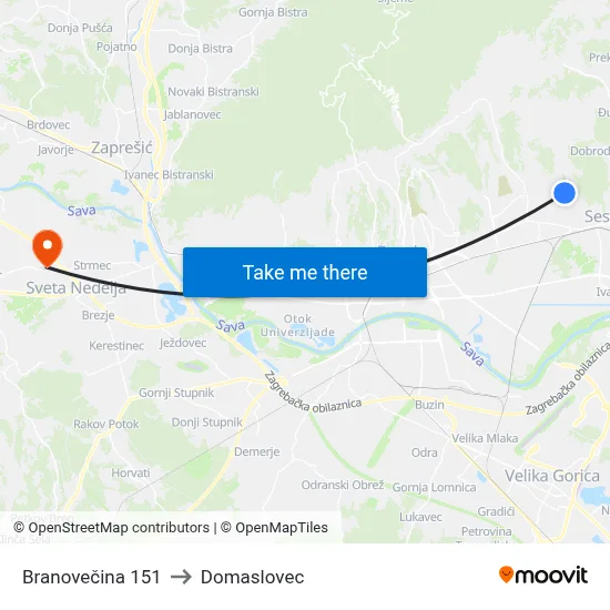 Branovečina 151 to Domaslovec map