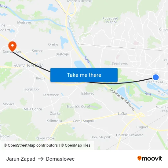 Jarun-Zapad to Domaslovec map