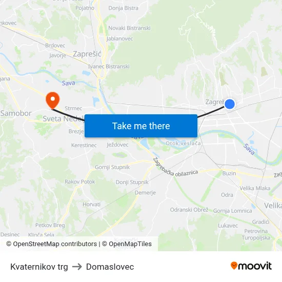 Kvaternikov trg to Domaslovec map