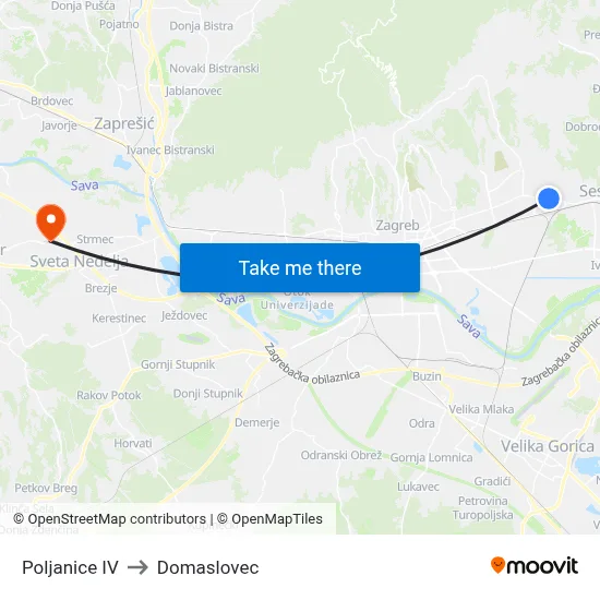 Poljanice IV to Domaslovec map