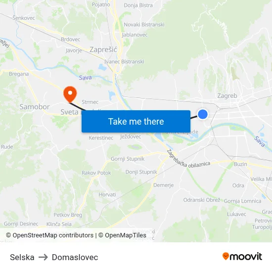 Selska to Domaslovec map