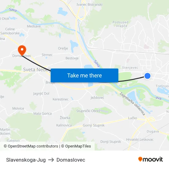 Slavenskoga-Jug to Domaslovec map