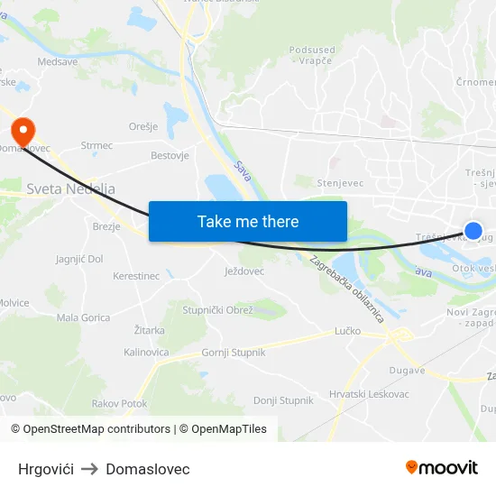 Hrgovići to Domaslovec map