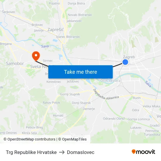 Trg Republike Hrvatske to Domaslovec map