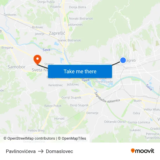 Pavlinovićeva to Domaslovec map